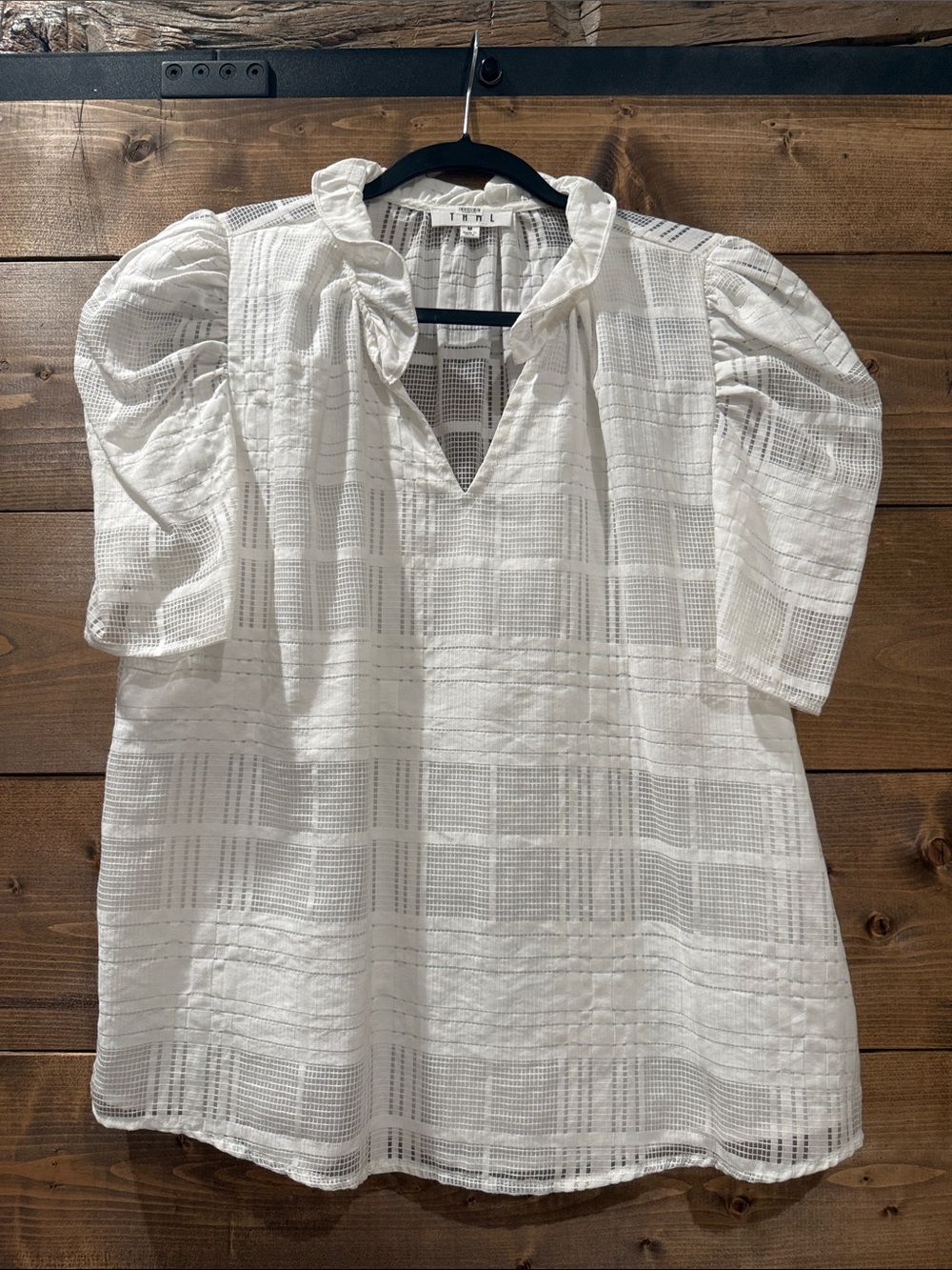 THML White Blouse with Grid Texture - Lined in Front